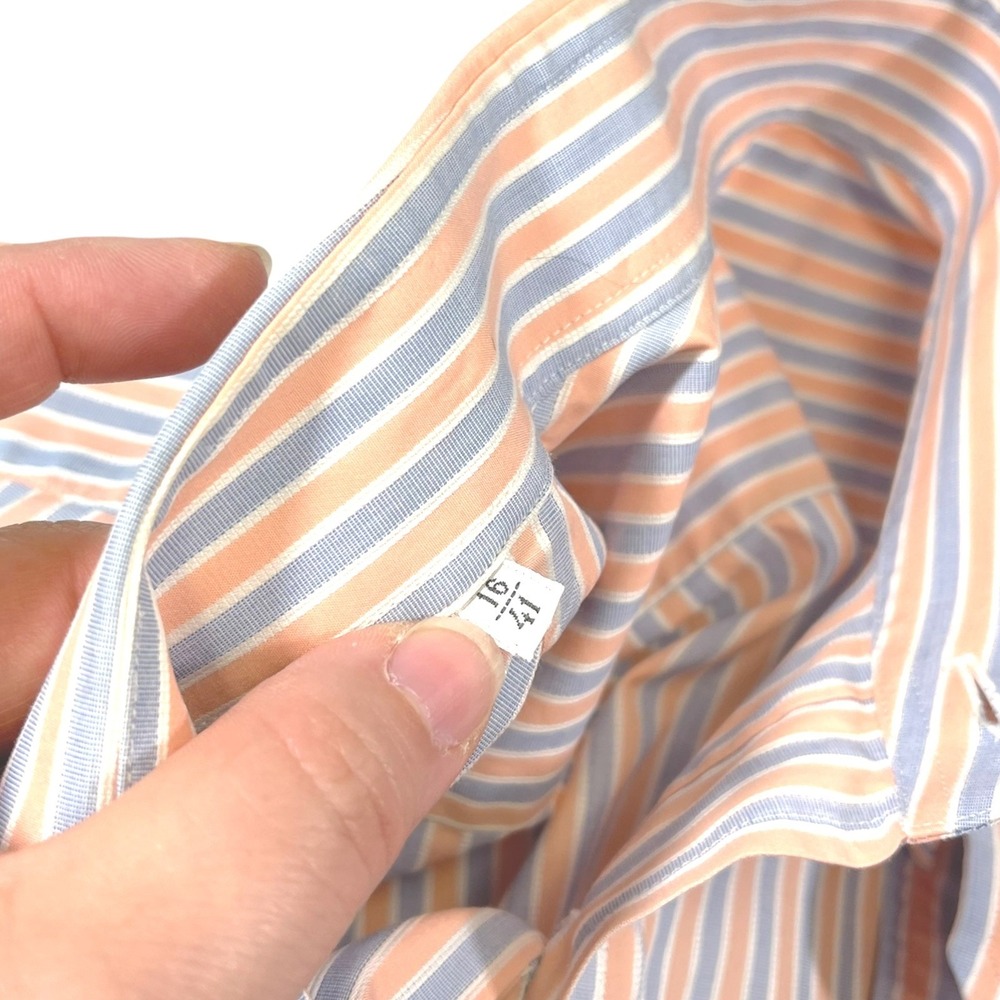 Loro Piana 16 41 Orange Blue Striped Button Down Shirt Cotton Italian Luxury - Picture 7 of 11